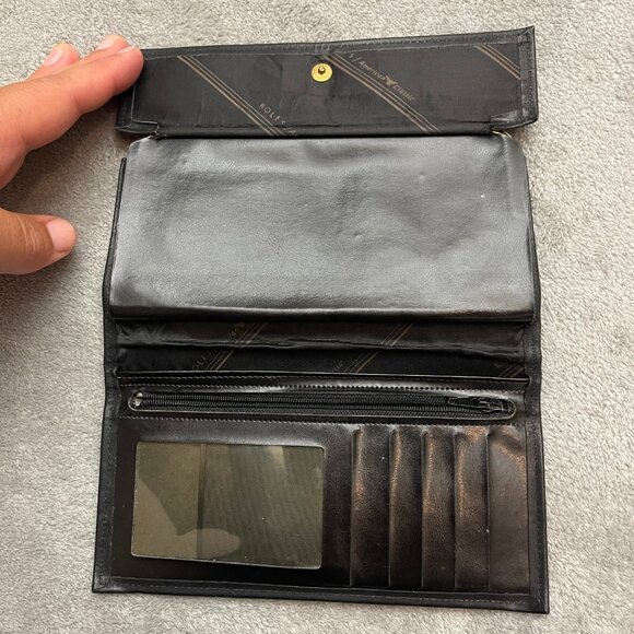 Rolfs American Classic Cowhide Leather Kiss Lock Checkbook Wallet Black Vintage - Picture 6 of 9